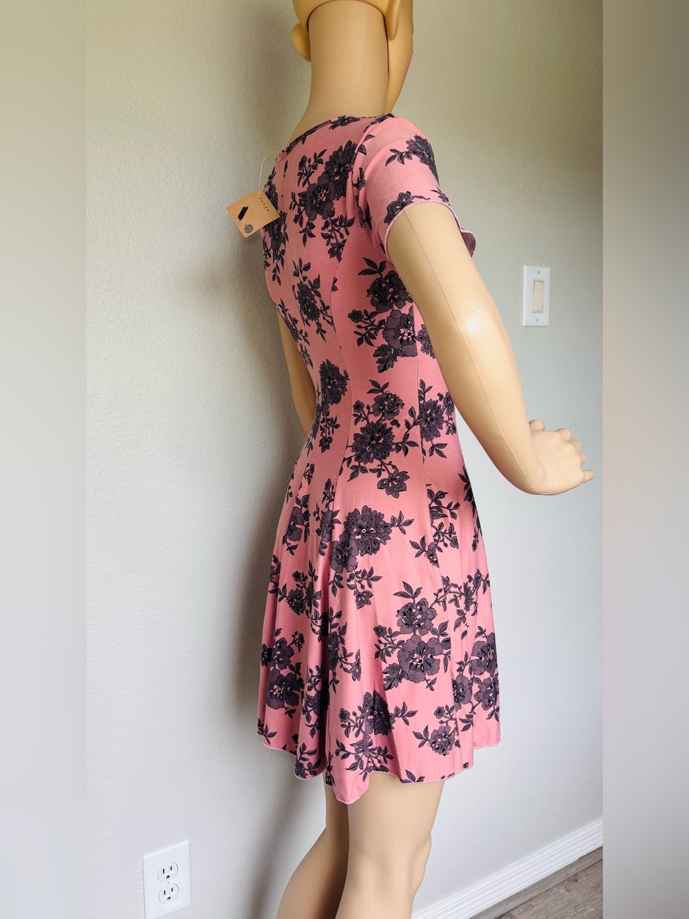 Banana Lemon Pink Floral V-Neck Fit & Flare Mini Dress - Picture 7 of 12